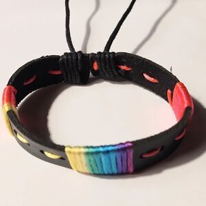 Men's bracelet leather braided black new d55‎